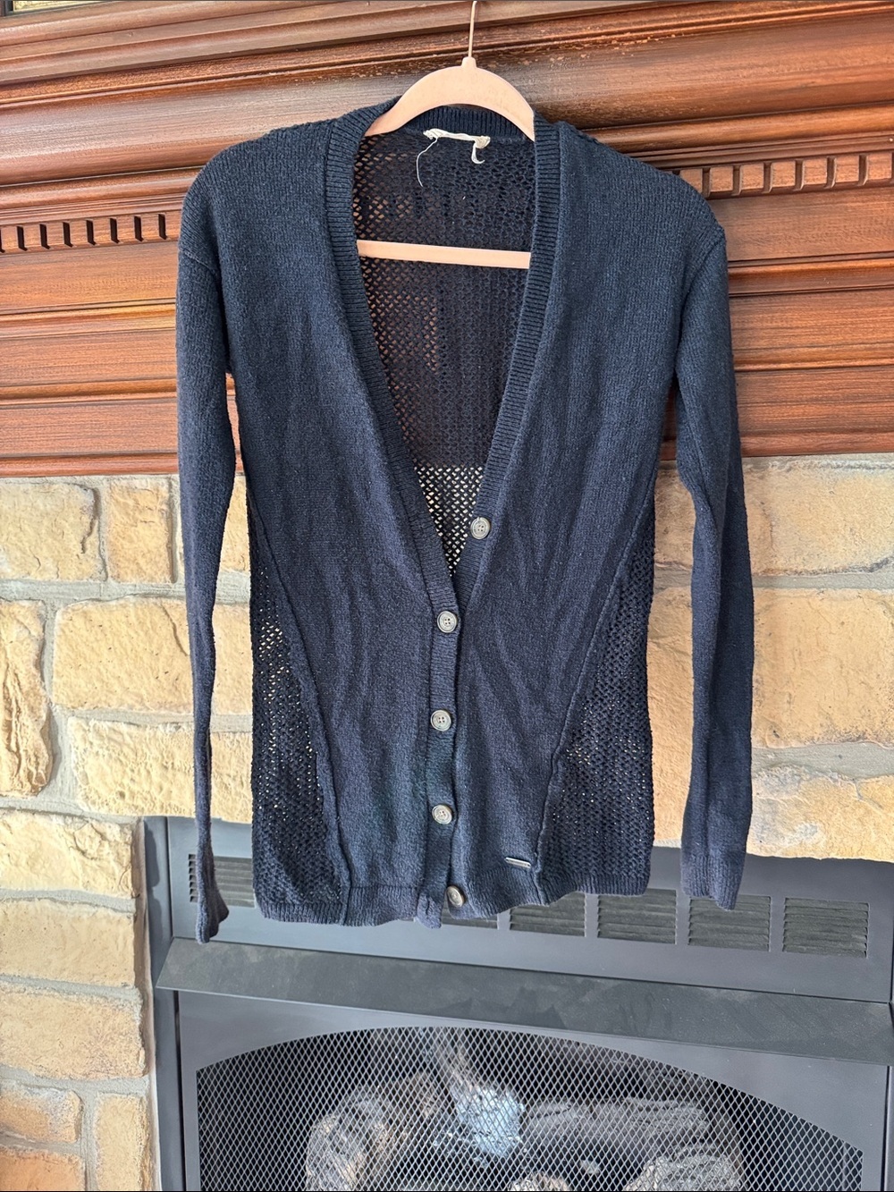 Vintage Hollister Navy Open-Weave Button-Up Cardigan size XS
